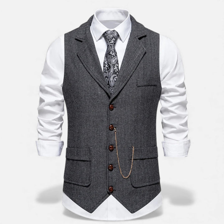 Vintage Tweed Men's Suit Vest with Lapel Chain