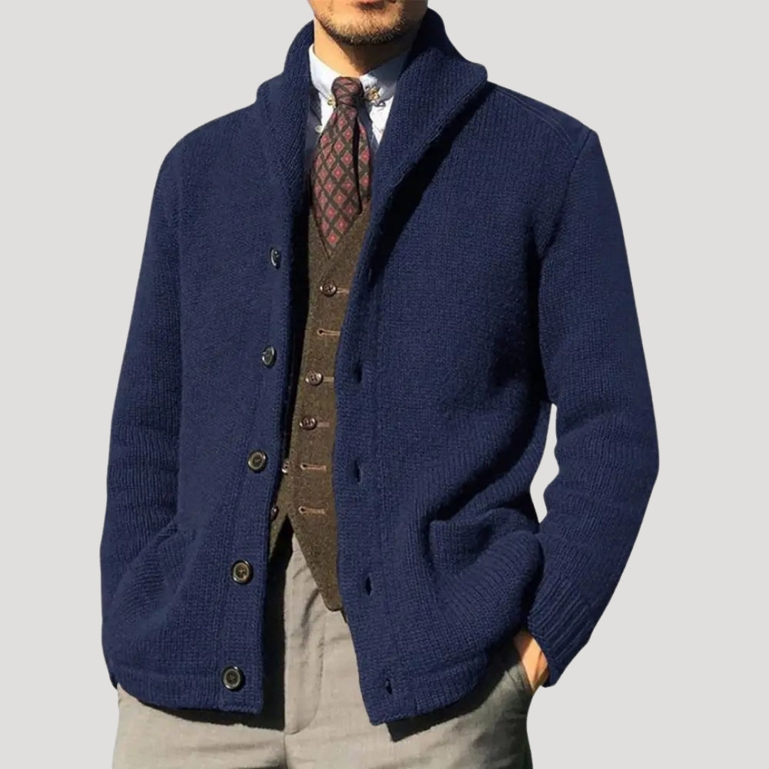 Men's Wool Cardigan with Shawl Collar - Elegant Coatigan Winter Jacket