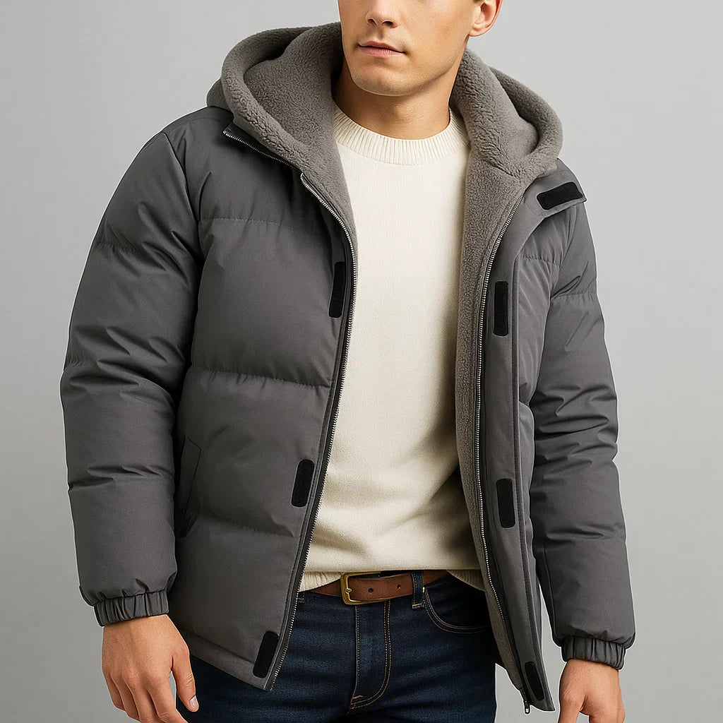 Men's Lined Winter Jacket with Hood - Warm and Waterproof
