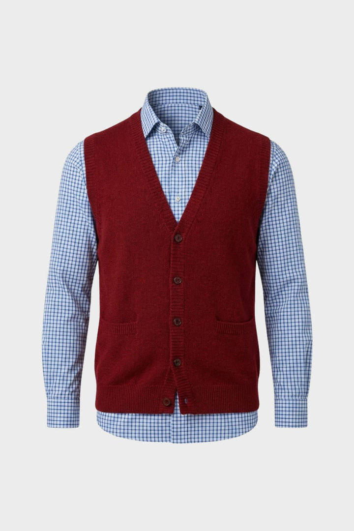 Classic V-Neck Men's Knit Vest with Button Front