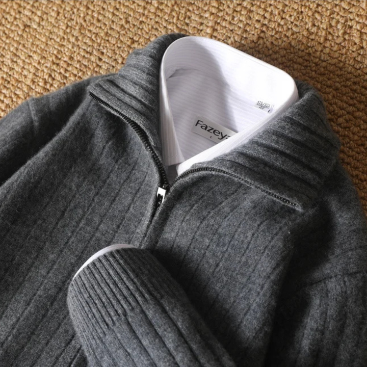 Men's Merino Wool Cardigan with Stand Collar and Zipper