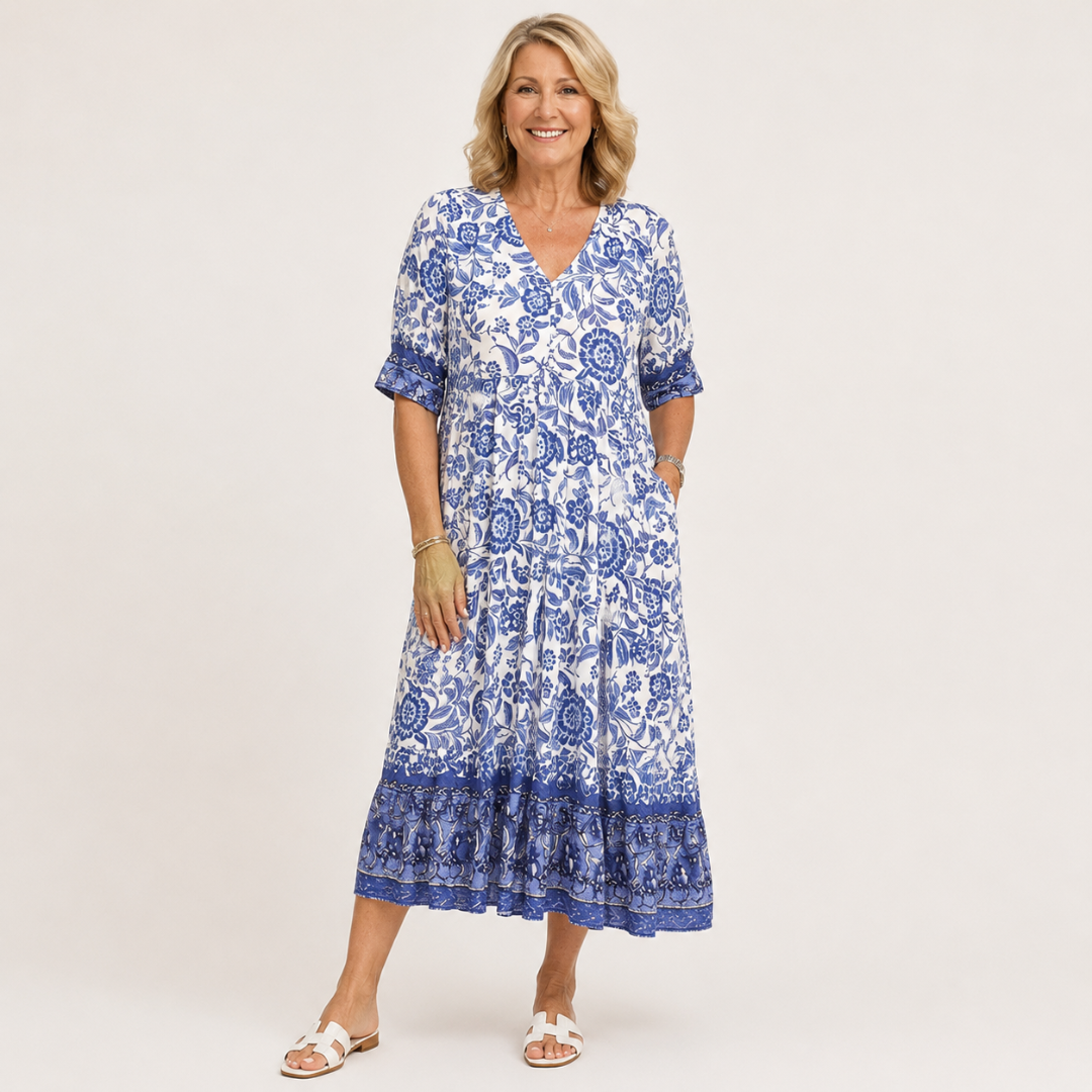 Elegant Breathable Women's V-Neck Floral Dress