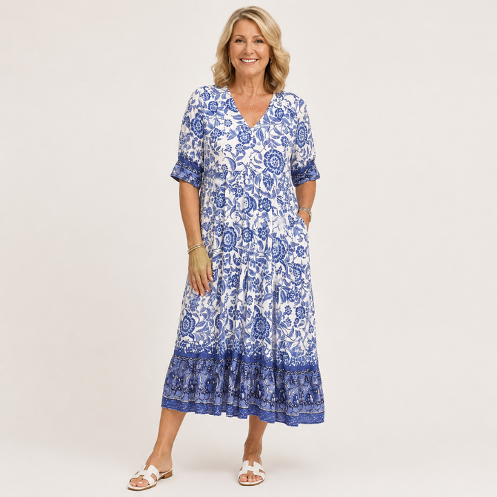 Elegant Breathable Women's V-Neck Floral Dress