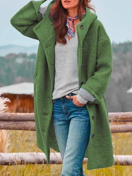 Women's Long-Sleeve Marled Coat with Button Placket