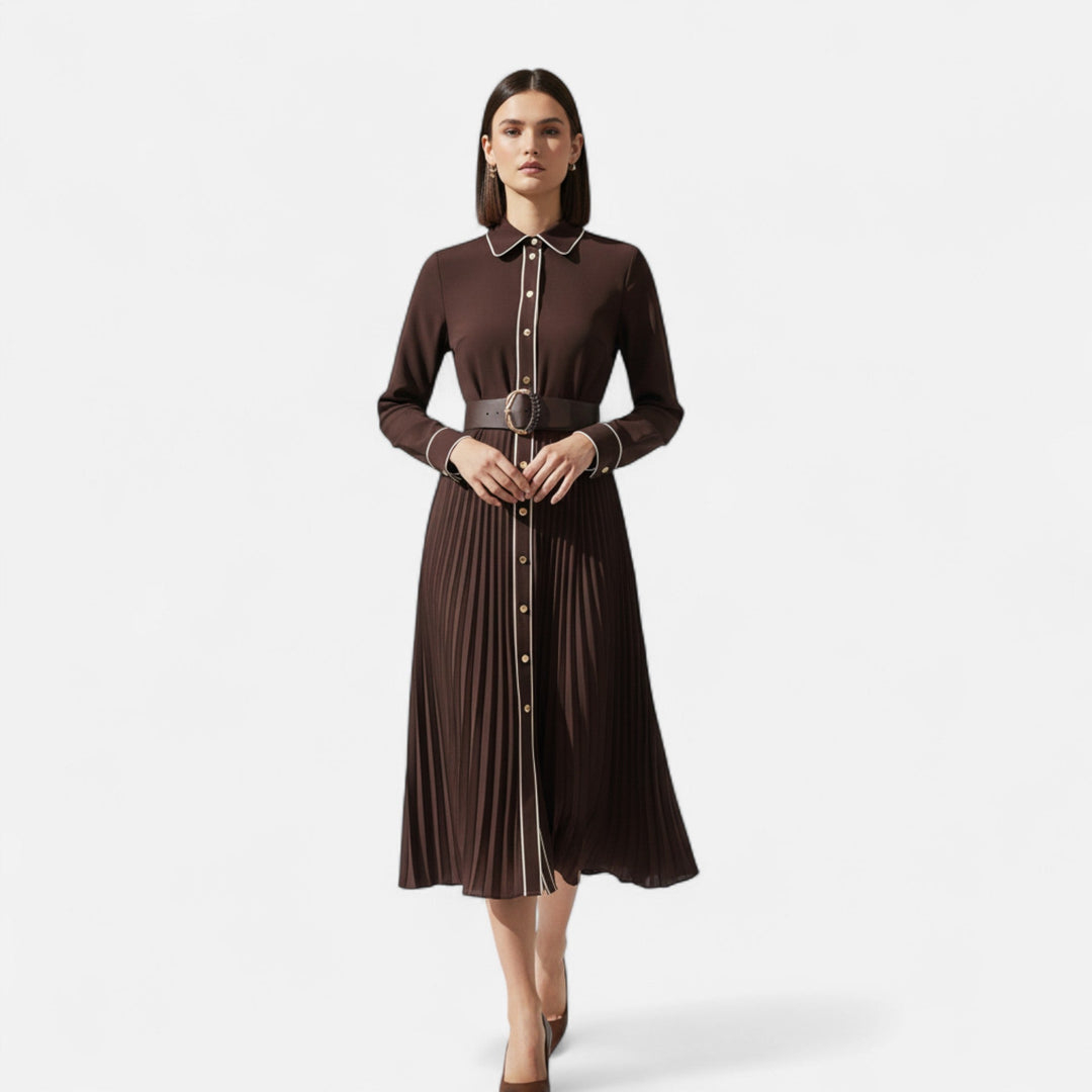 Women's Elegant Chiffon Midi Dress with Lapel Collar