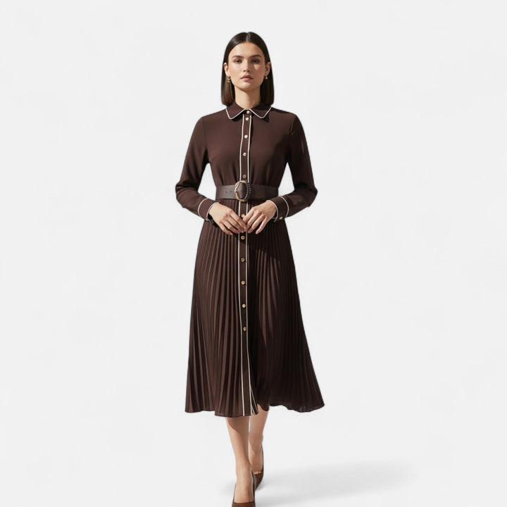 Women's Elegant Chiffon Midi Dress with Lapel Collar