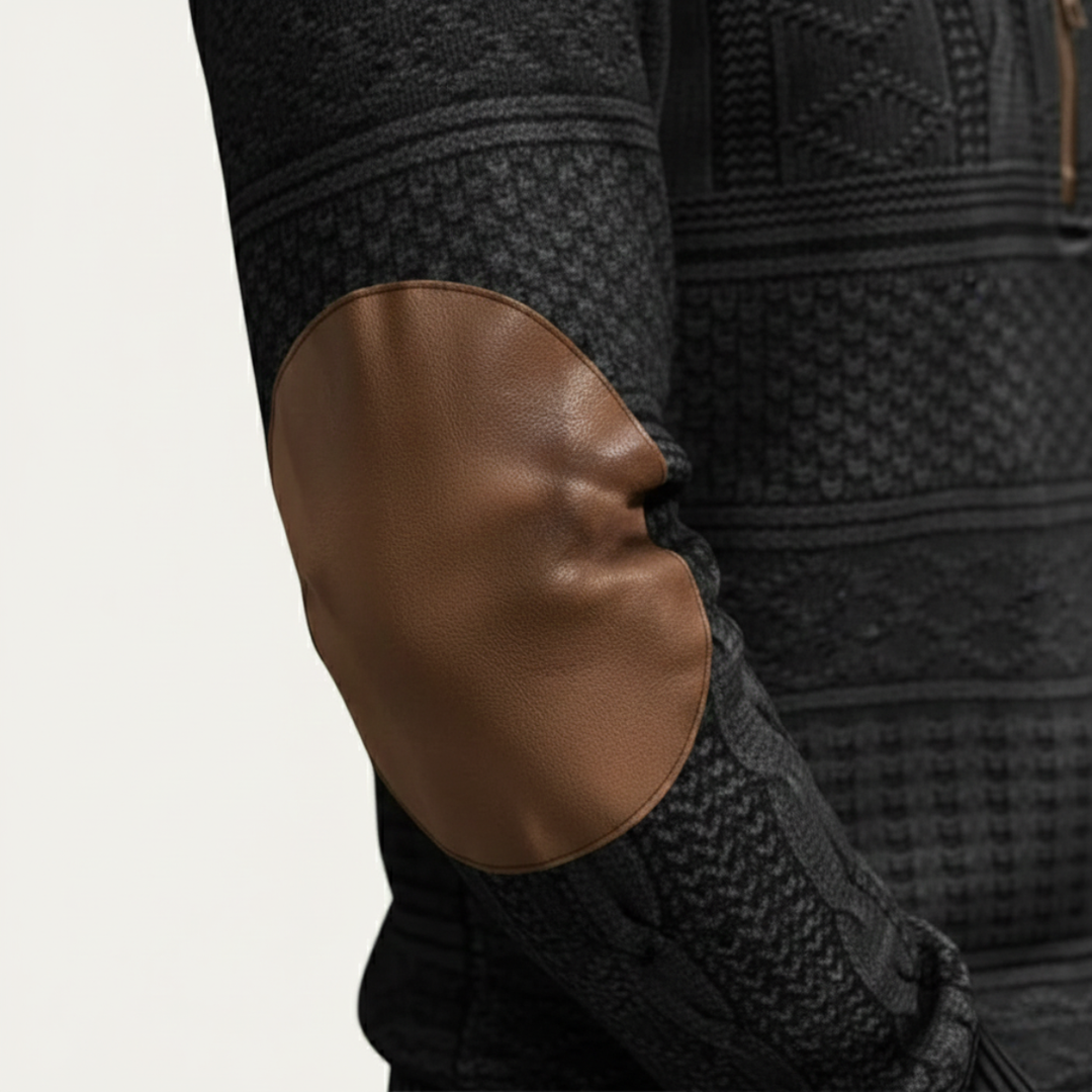 Stylish Casual Men's Half Zip Sweater with Elbow Patches