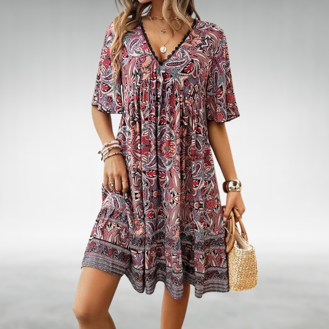 Stylish Boho Women's Paisley Print Mini Dress