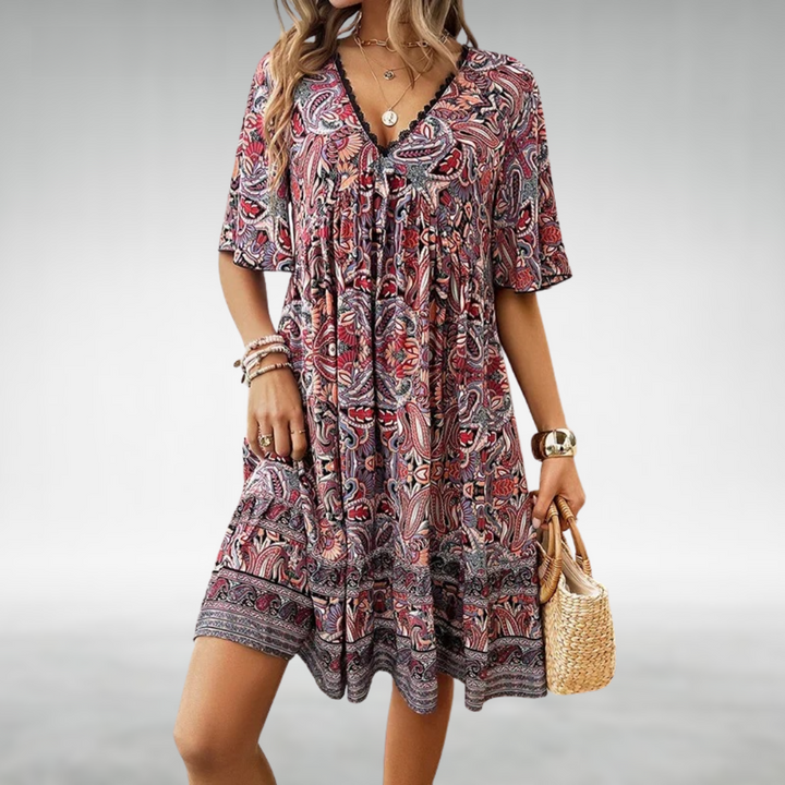 Stylish Boho Women's Paisley Print Mini Dress