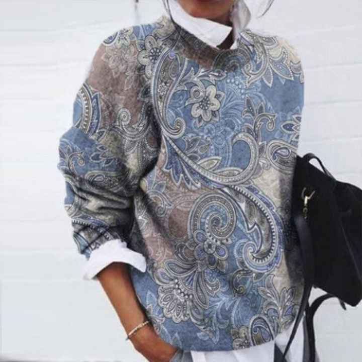 Women's Floral Fleece Pullover - Warm Cozy Sweater for Winter