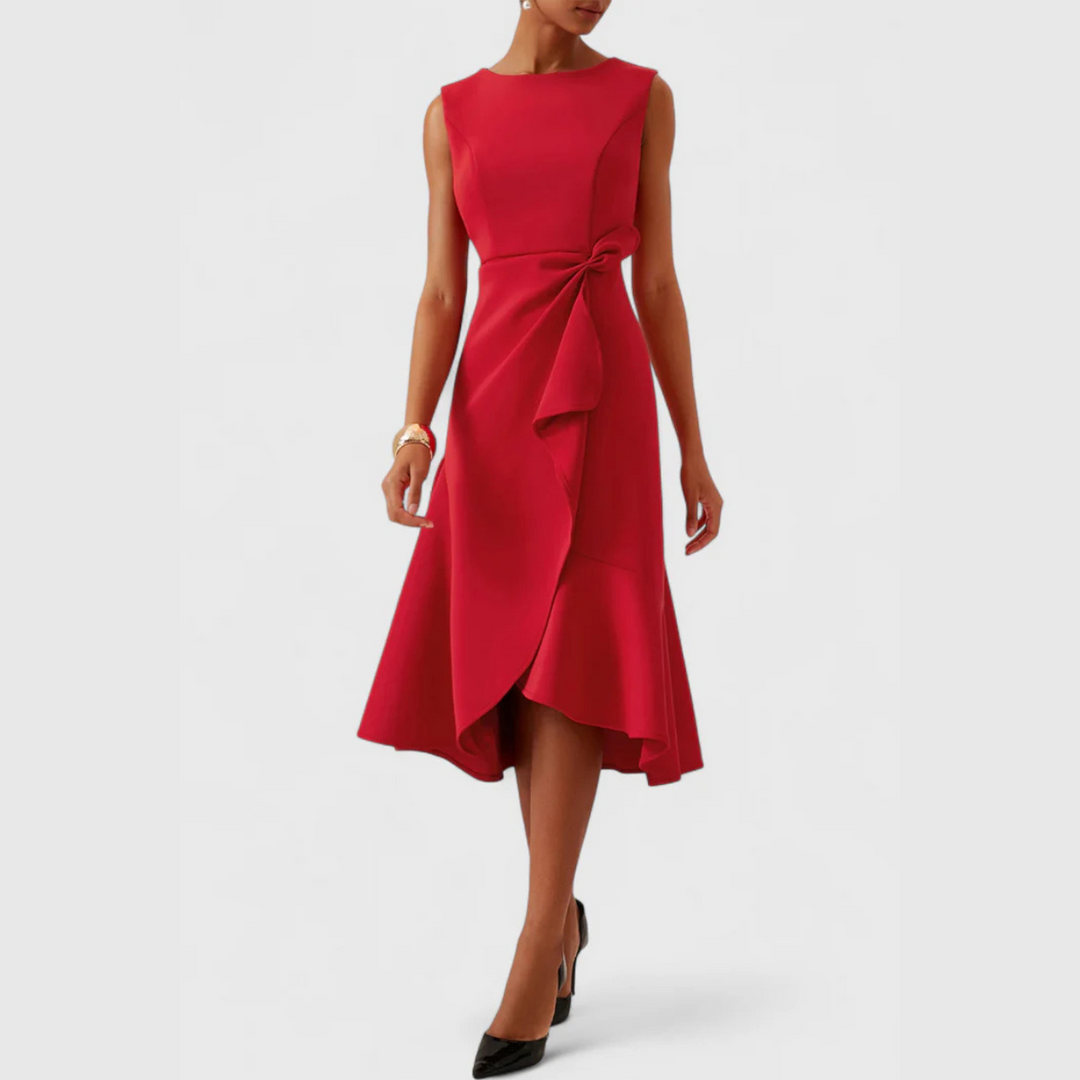 Elegant Draped Women's Asymmetric Midi Dress
