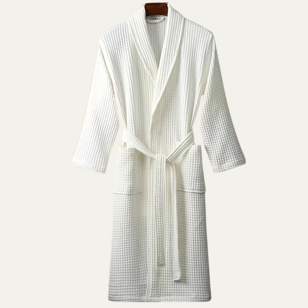 Lightweight Cotton Waffle Men's Spa Bathrobe with Belt