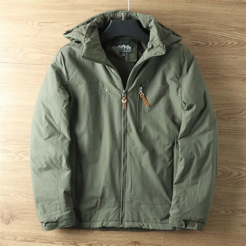 Men's Thermal Winter Jacket with Hood - Water-Resistant and Warm-Lined