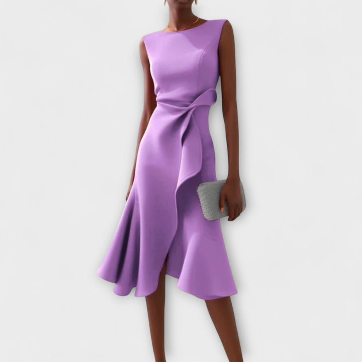 Elegant Draped Women's Asymmetric Midi Dress
