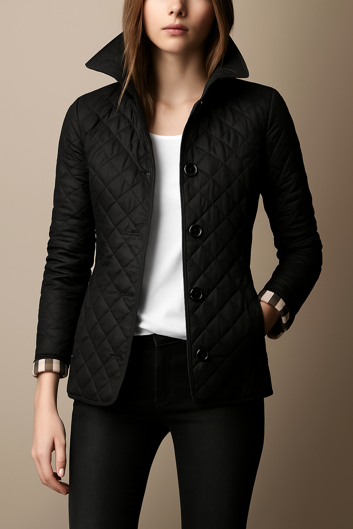 Elegant Women's Quilted Jacket with Buttons - Classic Winter Jacket for Office and Everyday Wear