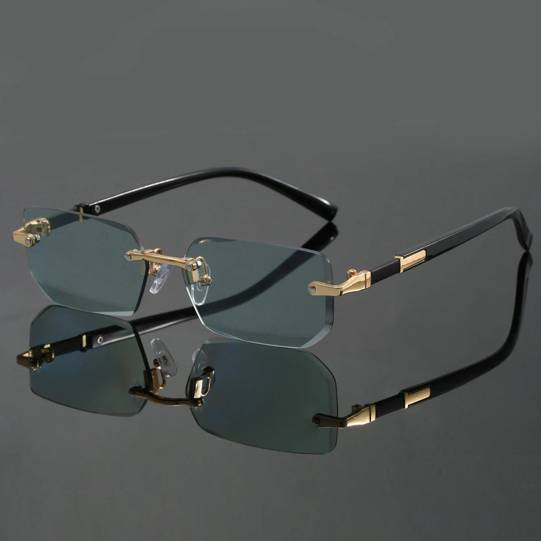 Sunglasses Rimless Cut Edge UV400 Protection Lightweight - Green