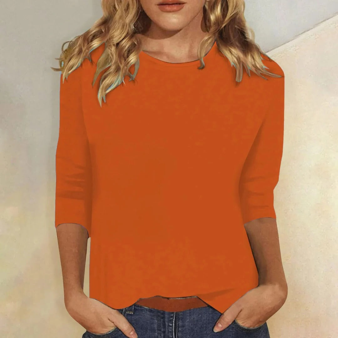 Casual Women's Crew Neck 3/4 Sleeve Everyday Top