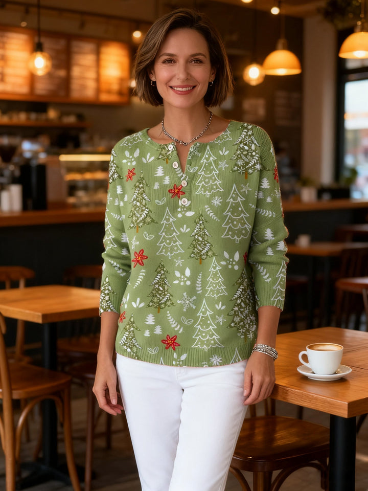 Women's Festive Christmas Sweater with Buttons