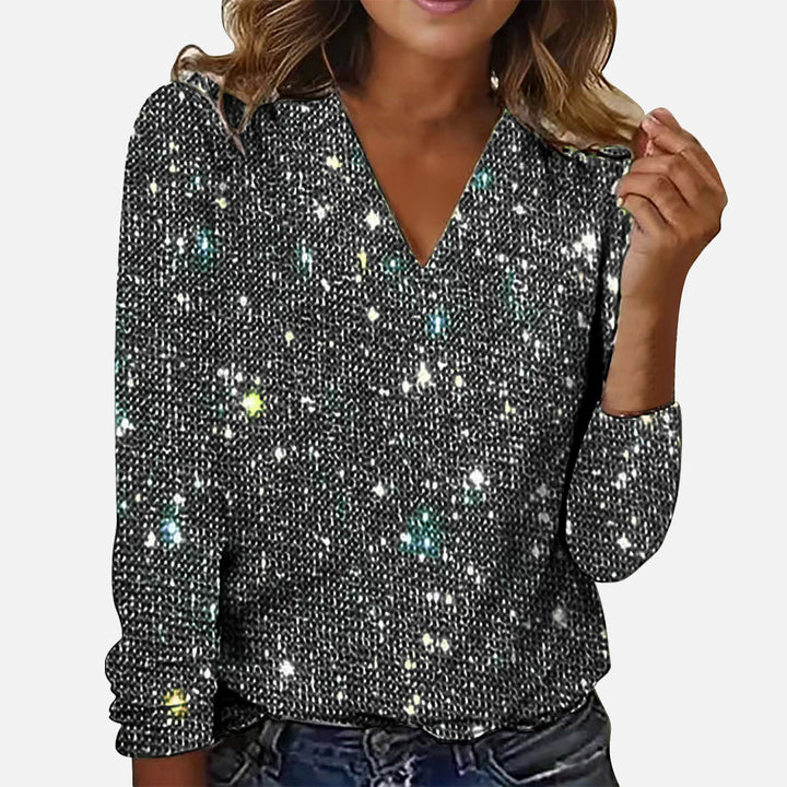 Sparkling V-Neck Blouse for Women - Elegant Festive Glitter Blouse