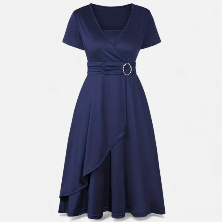 Elegant Rhinestone V-Neck Asymmetric Women's Evening Dress