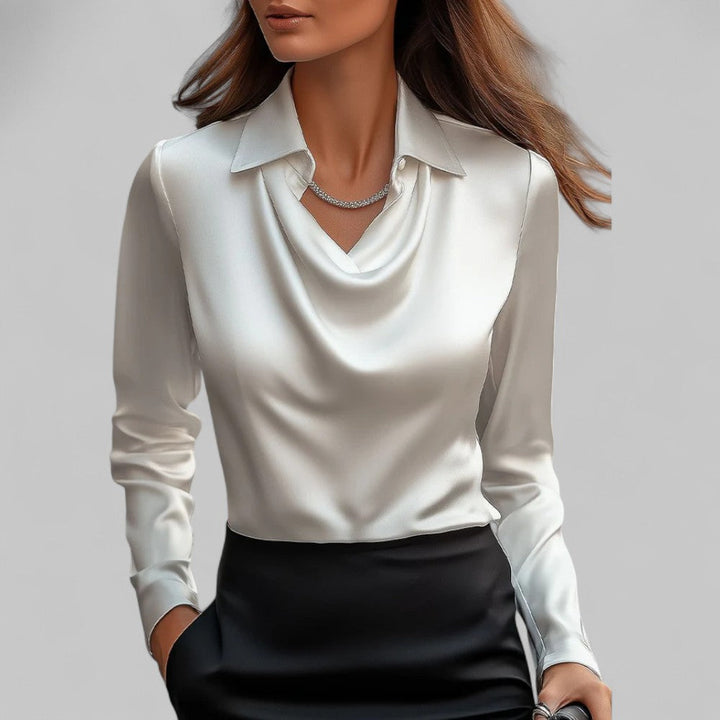 Elegant Satin Waterfall Neckline Women's Blouse