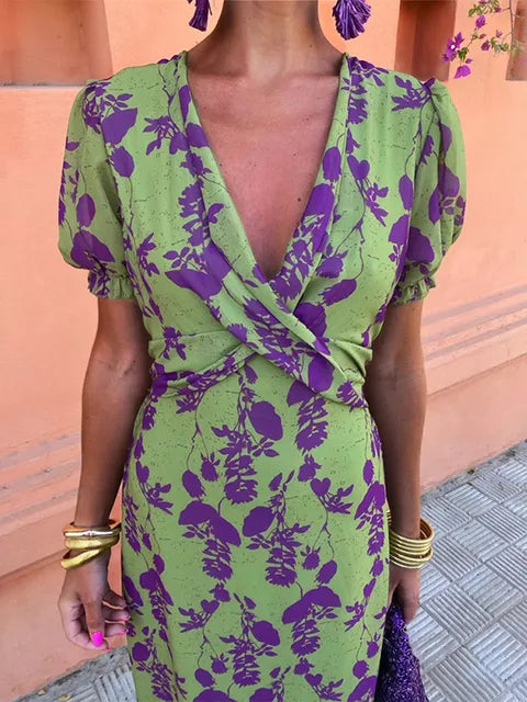Boho Floral Pleated Women's Summer Maxi Dress