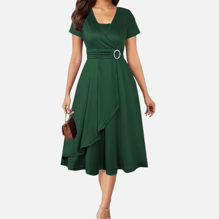 Elegant Rhinestone V-Neck Asymmetric Women's Evening Dress