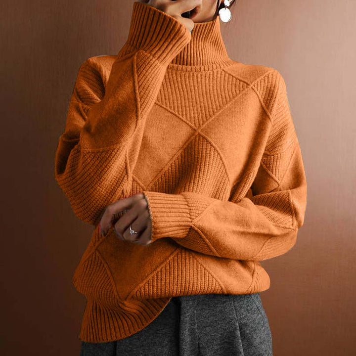 Structured Women's Turtleneck Sweater with Geometric Pattern - Soft and Elegant