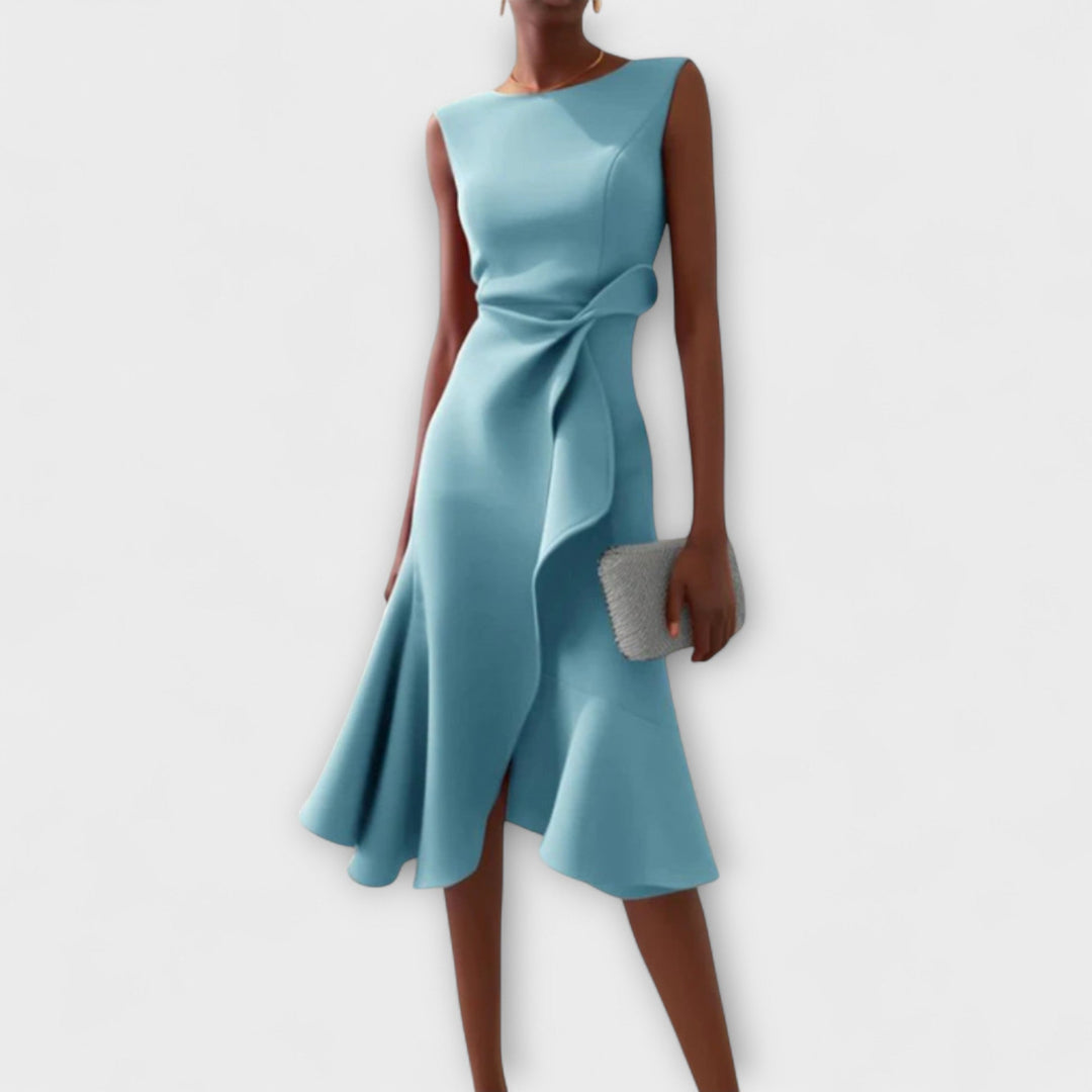 Elegant Draped Women's Asymmetric Midi Dress