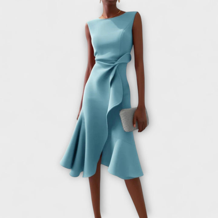 Elegant Draped Women's Asymmetric Midi Dress