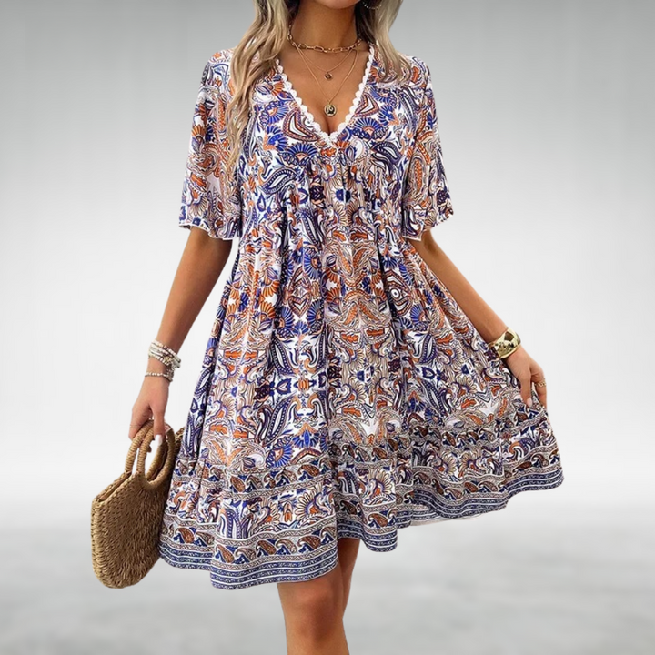 Stylish Boho Women's Paisley Print Mini Dress