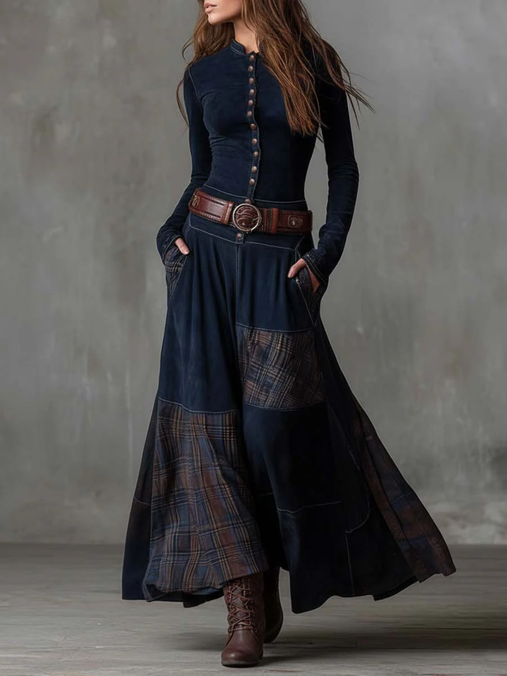 Elegant Buttoned Suede Women's Dress