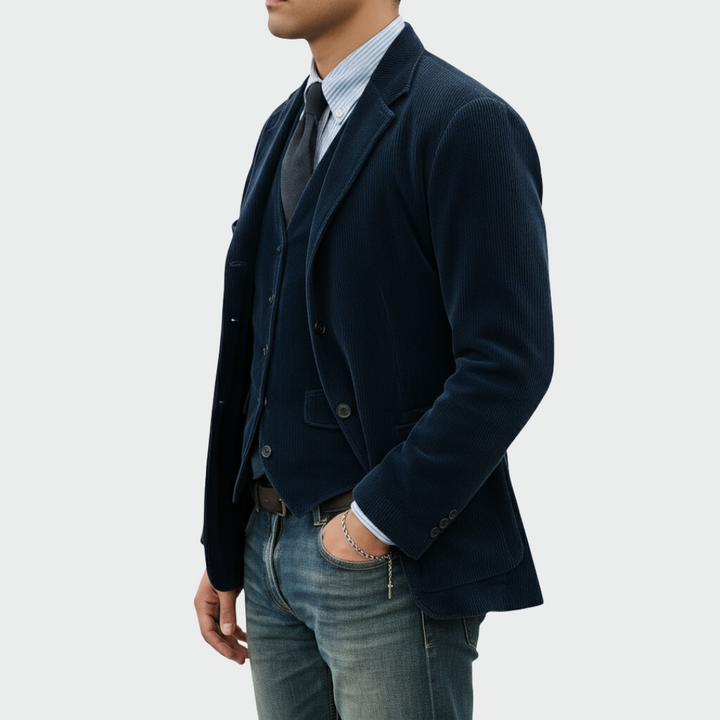 Men's Velvet Blazer & Vest Set - Elegant Two-Piece Ensemble