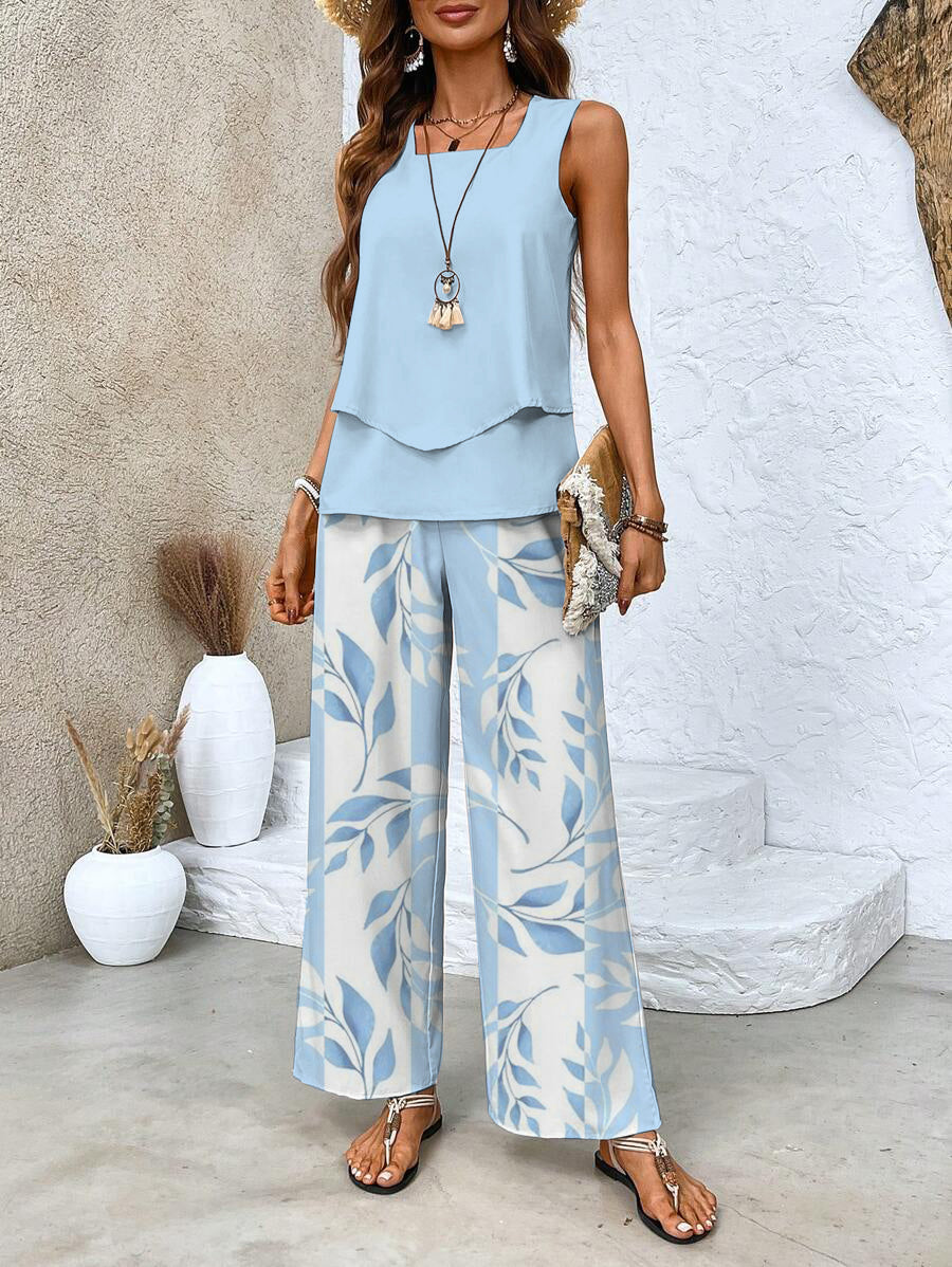 Elegant Layered Wide Leg Women Two Piece Summer Set