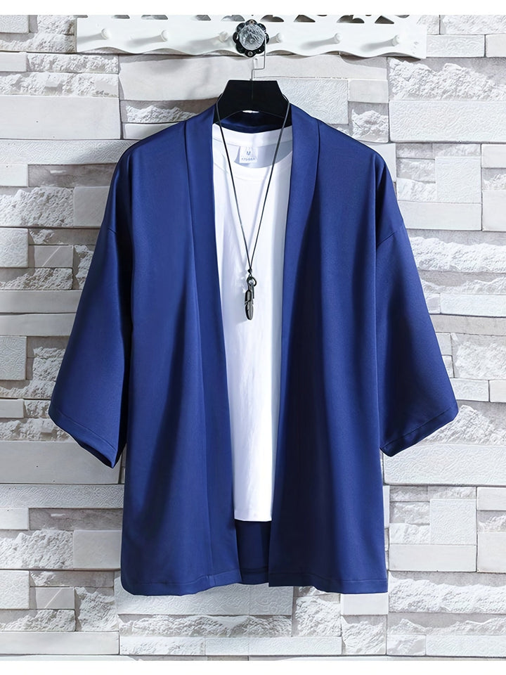 Traditional Men's Japanese-Style Kimono - Elegant Open-Front Jacket