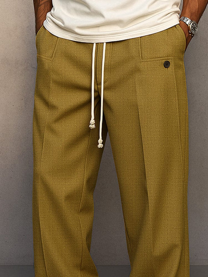 Men's Comfortable Wide-Leg Cotton Pants with Drawstring