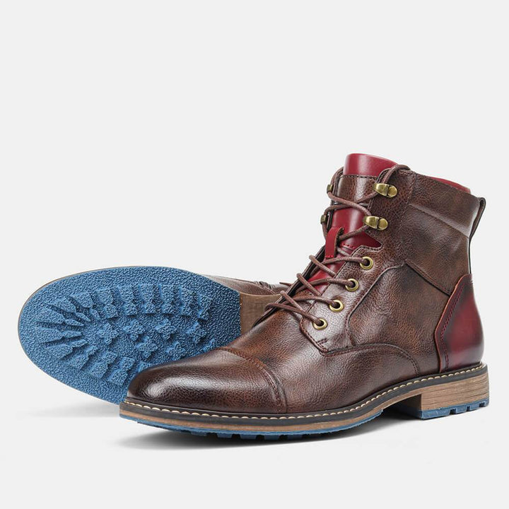 Elegant Men's Oxford Boots in Premium Leather - Lace-Up and Zipper