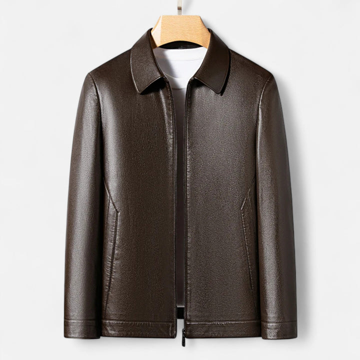 Elegant PU Leather Men's Jacket with Stand Collar
