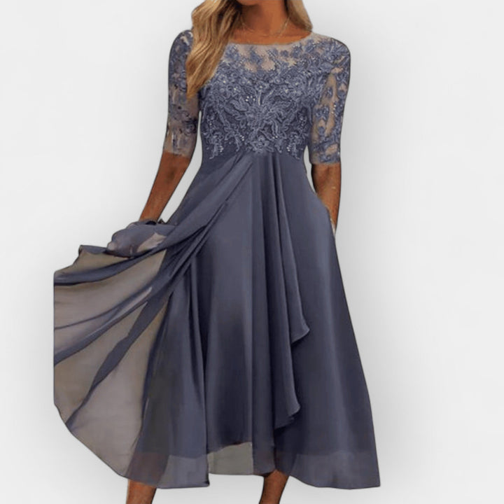 Elegant Women's Midi Dress with Feminine Silhouette - Versatile and Timeless