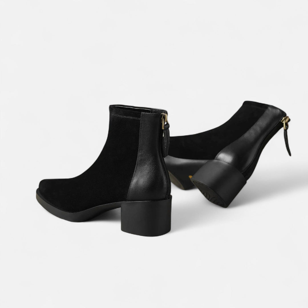 Women's Suede Ankle Boots with Square Toe and Mid Heel