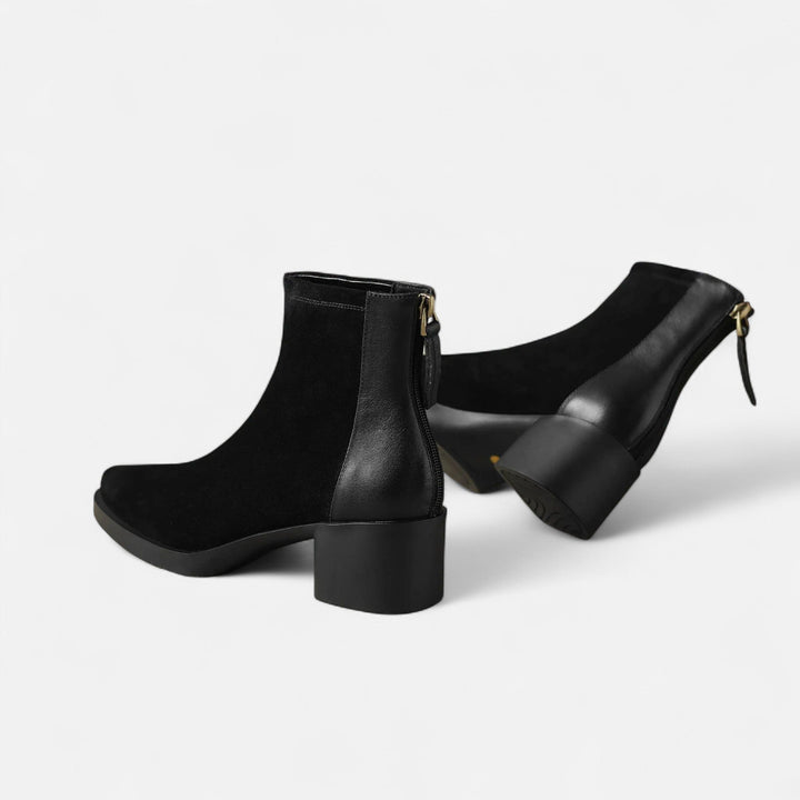 Women's Suede Ankle Boots with Square Toe and Mid Heel
