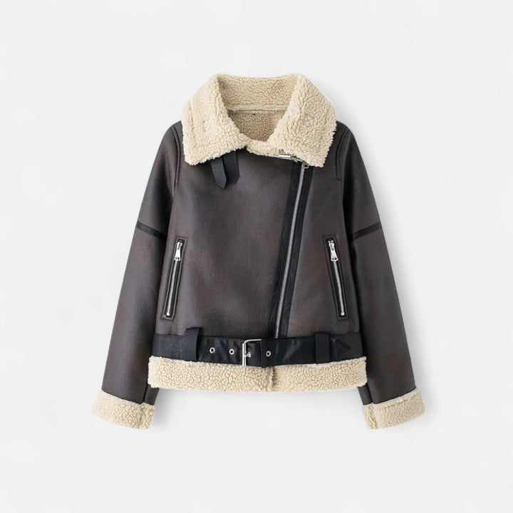 Elegant Fitted Women's Suede Leather Jacket
