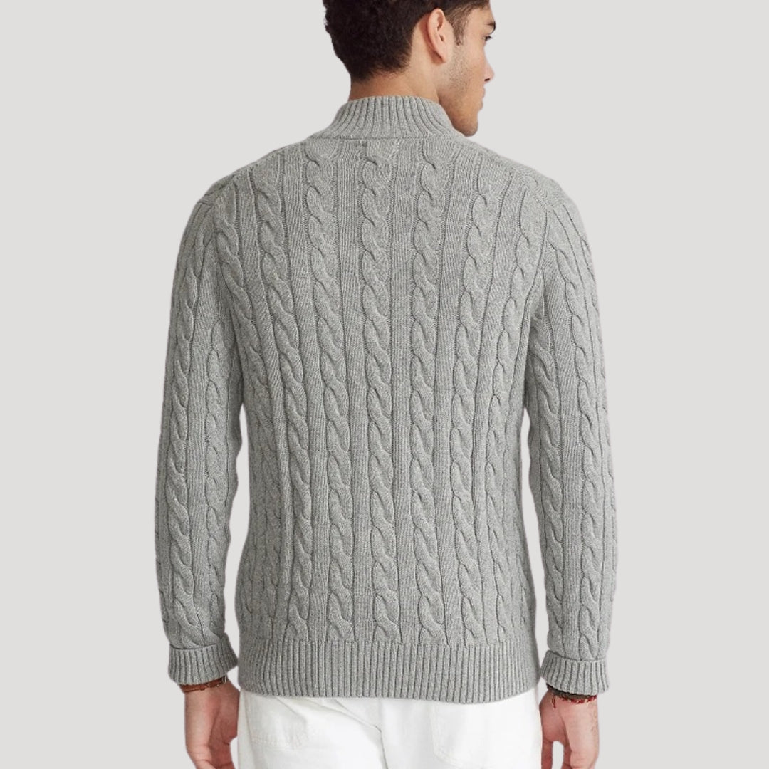 Men's Wool Cable-Knit Half-Zip Pullover Sweater