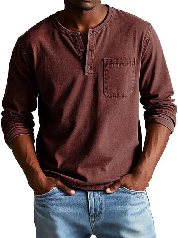 Casual Long Sleeve Men's Henley Shirt