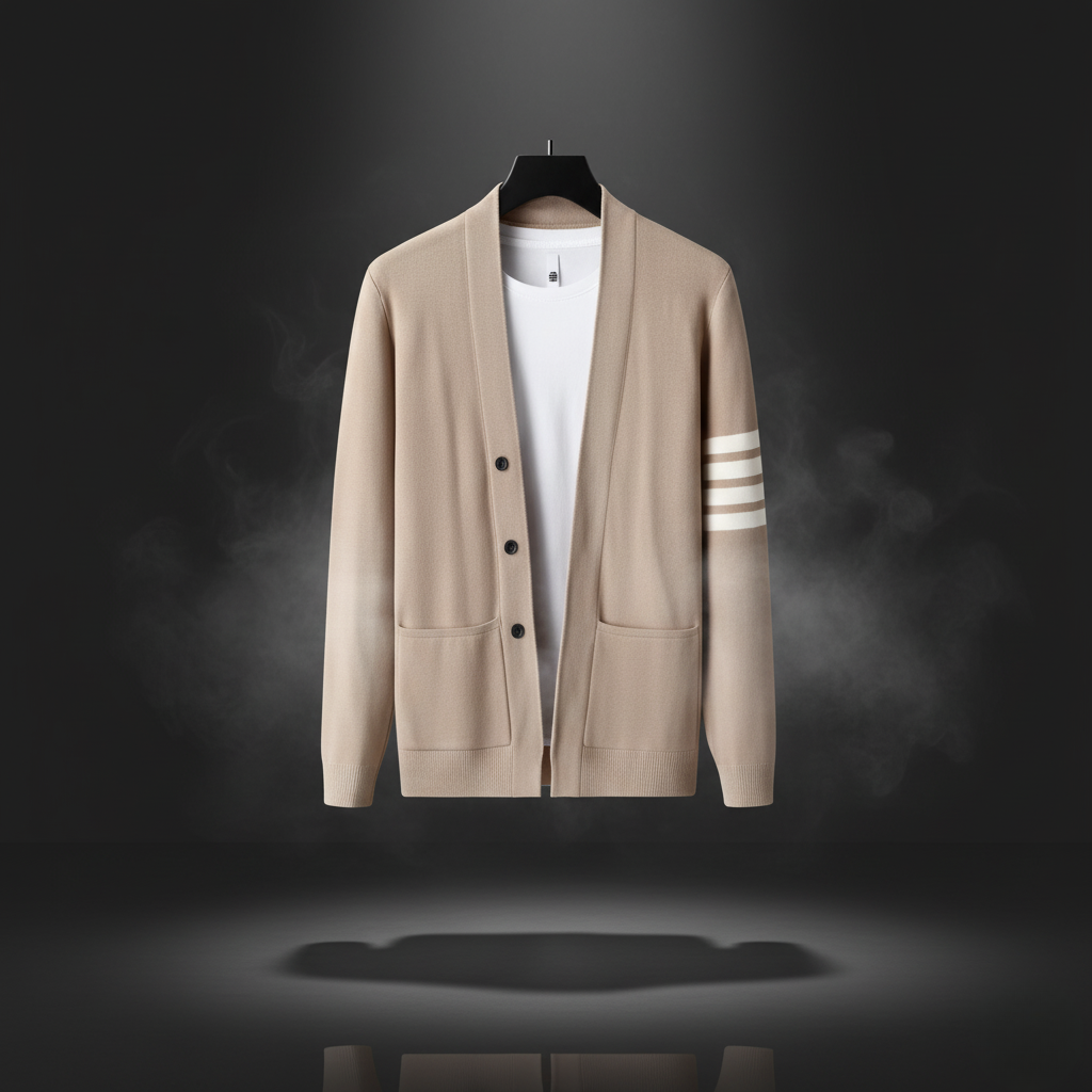 Men's Knit Cardigan with Button Placket and Front Pockets - Classic Elegant