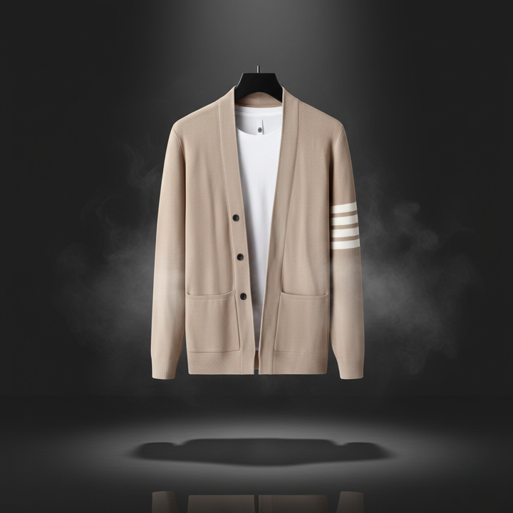 Men's Knit Cardigan with Button Placket and Front Pockets - Classic Elegant