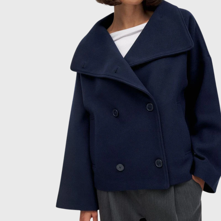 Warm Women's Short Coat - Double-Breasted and Lightly Lined