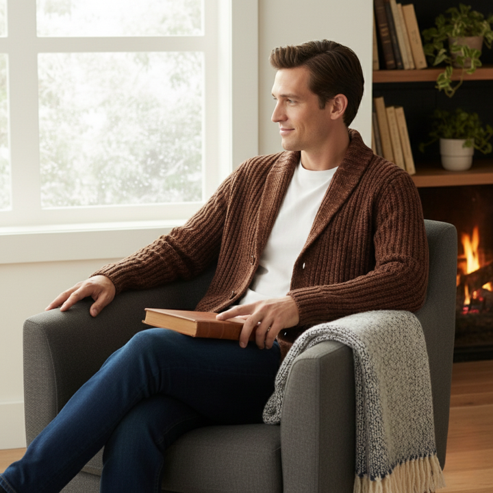 Warm Chunky Knit Men's Shawl Collar Cardigan