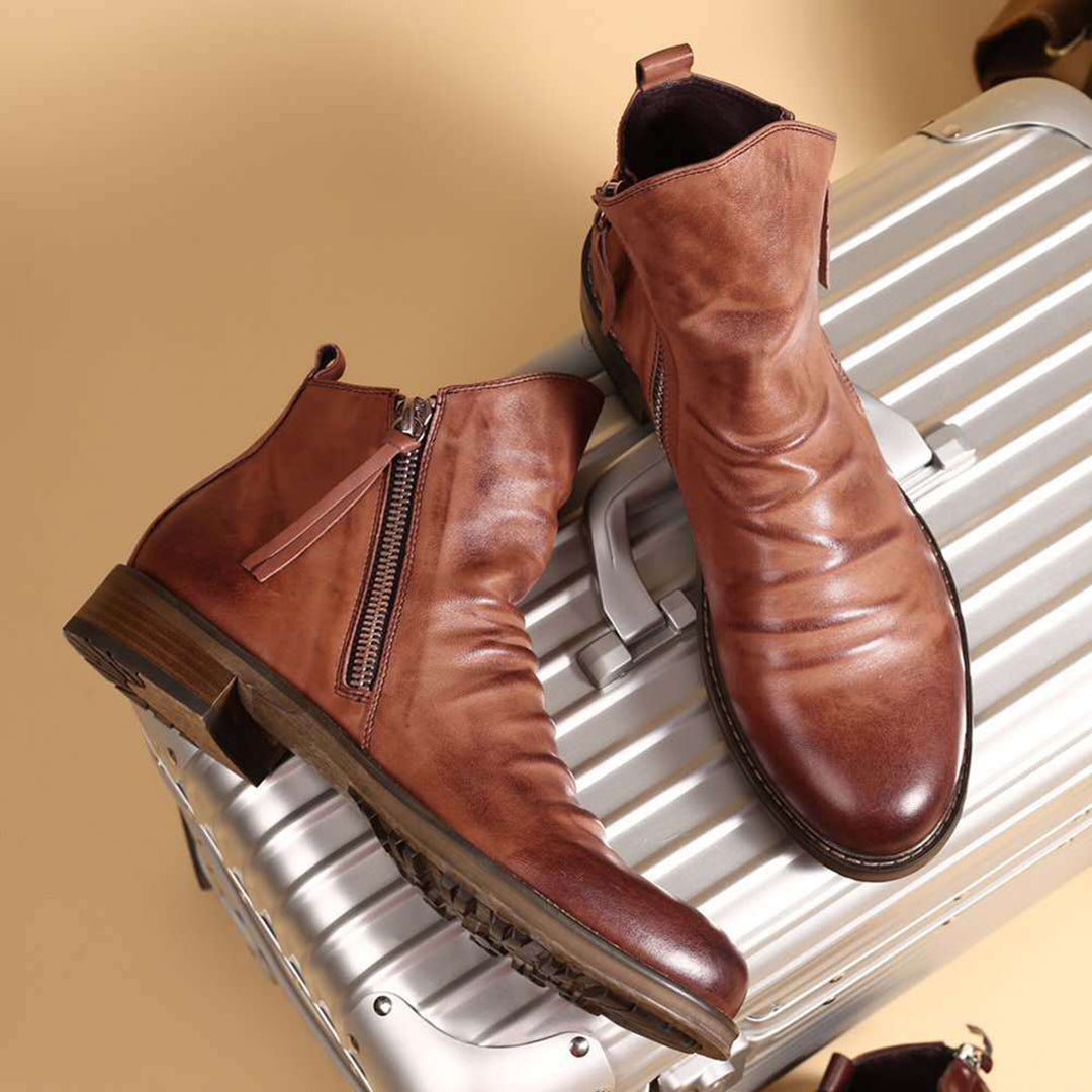 Men's Comfortable PU Leather Boots with Zipper - Non-Slip and Breathable
