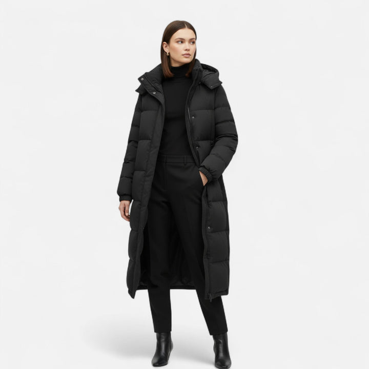 Long Warm Women's Quilted Jacket with Hood